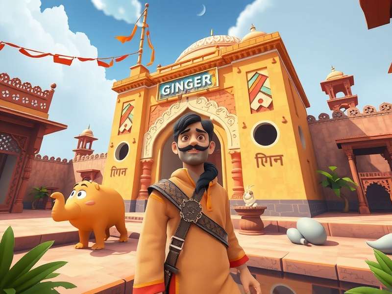 Ginger Valiant Journey game screenshot showing hero character in vibrant Indian setting